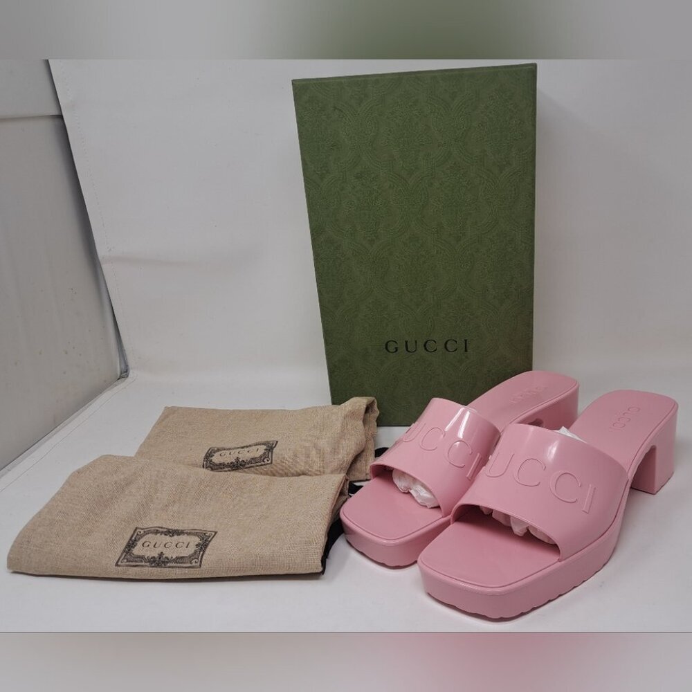 Gucci Women's Jelly Platform Sandals Slides Wild Rose Pink Rubber Size 36 / 6 US